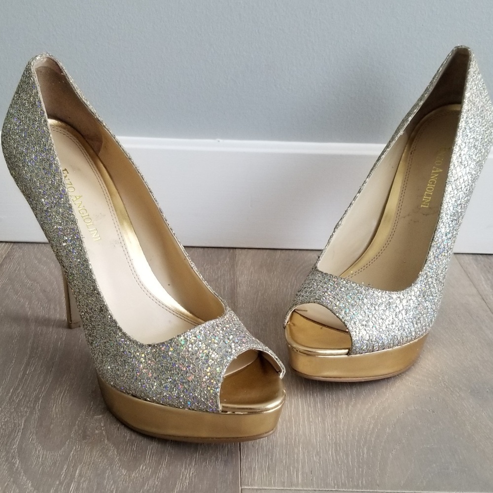 Enzo Angiolini Shimmering Open Toe Platform Pumps